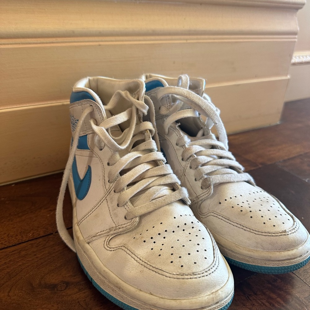 Jordan White and Blue High-Top Sneakers